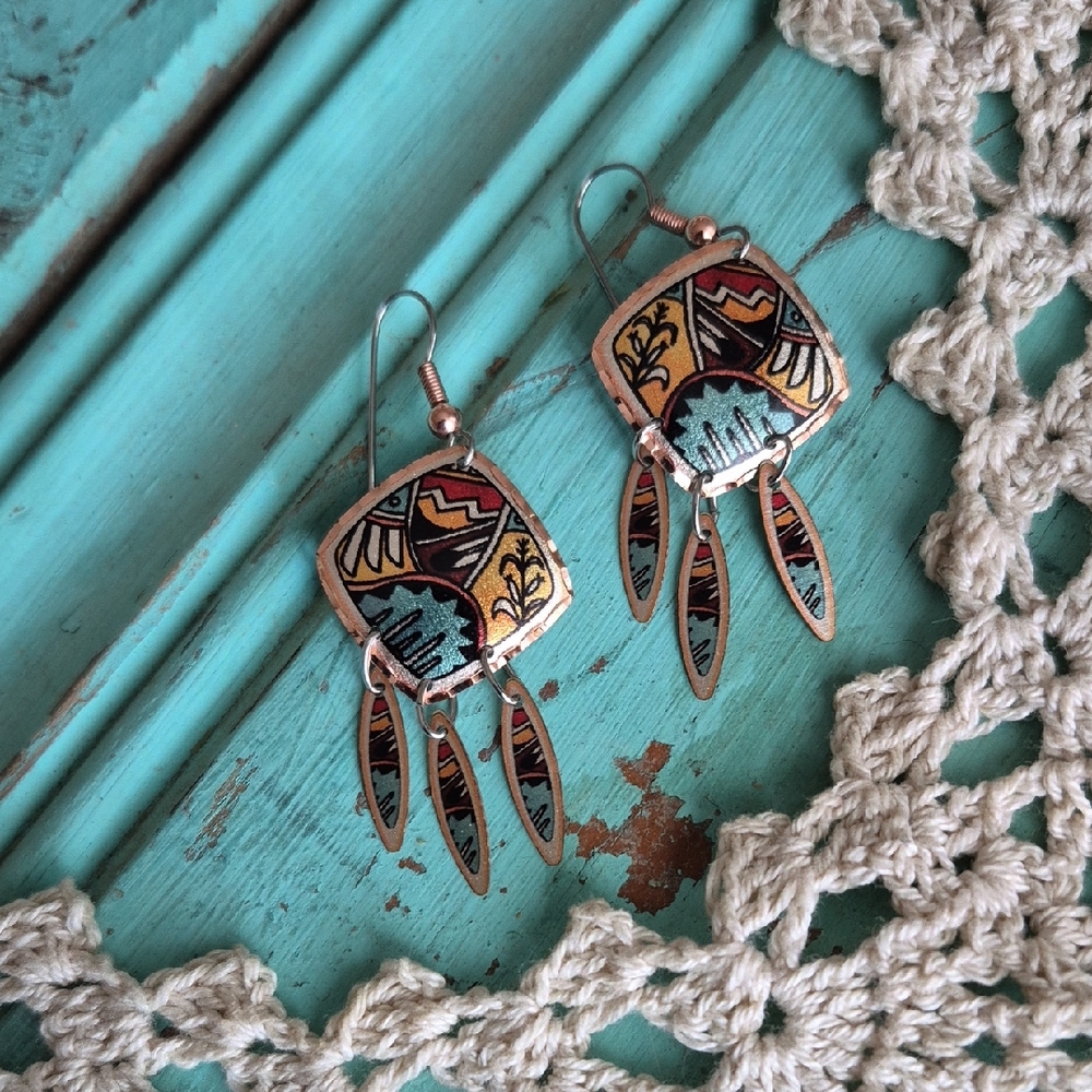 🌙 Copper Dreamcatcher Tribal Southwestern  Earrings
